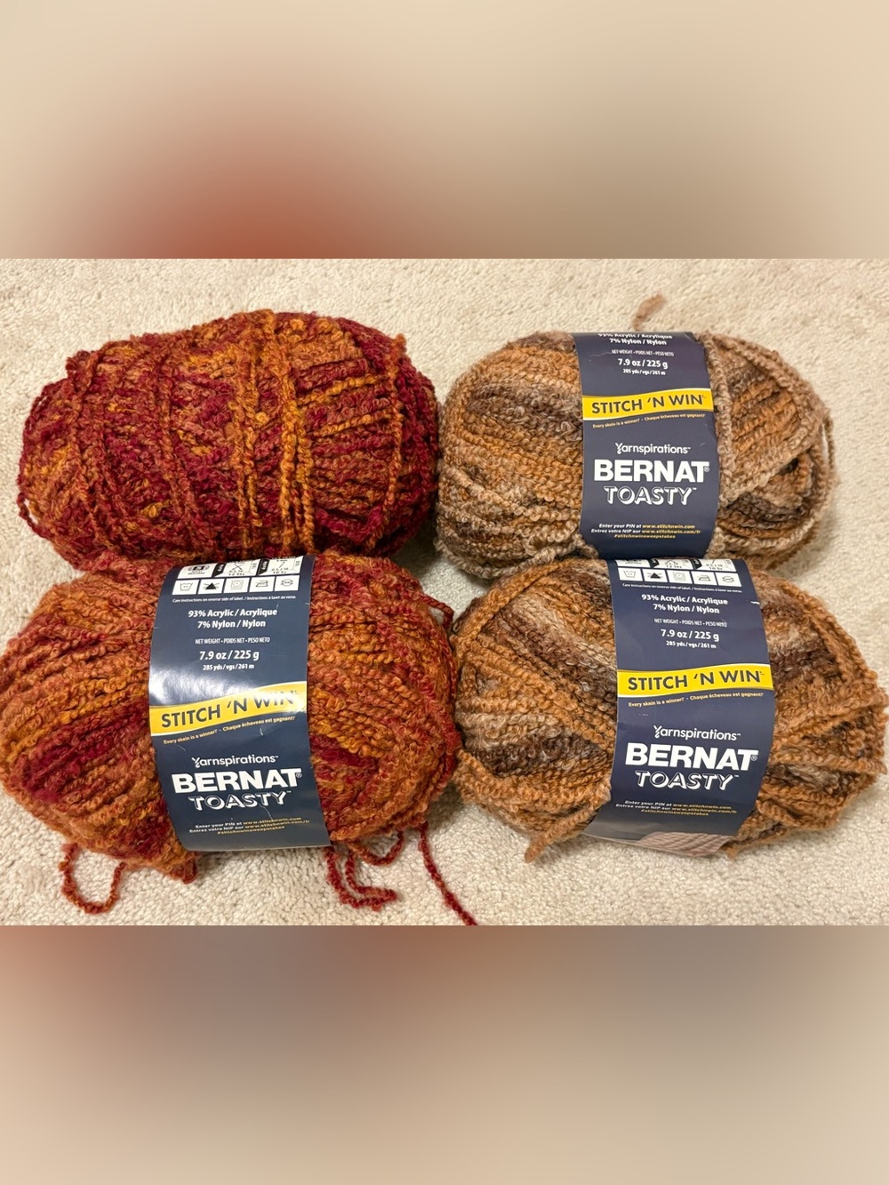 Bernat Toasty Size 5 Yarn, 4 Skeins - Fire Side & Spiced Chocolate -
